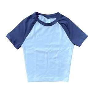 Blue and White Two-Tone Cropped Tee XXS